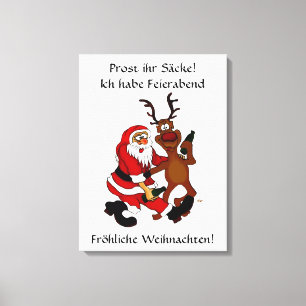 Kerstman met eland - proost stumpers! canvas afdruk