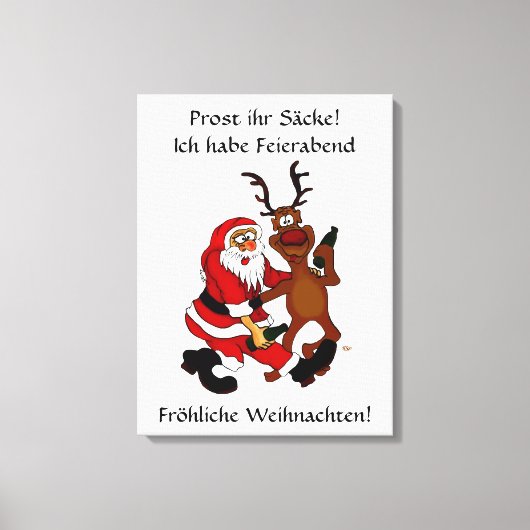 Kerstman met eland - proost stumpers! canvas afdruk (Voorkant)