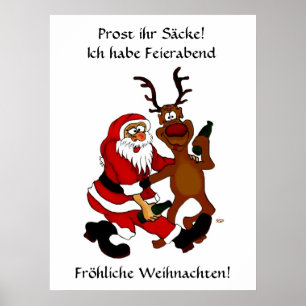 Kerstman met eland - proost stumpers! poster