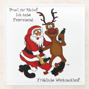 Kerstman met eland - vrolijk feest glazen onderzetter