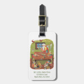 Kerstman met elfen in de werkplaats bagagelabel (Voorkant verticaal)