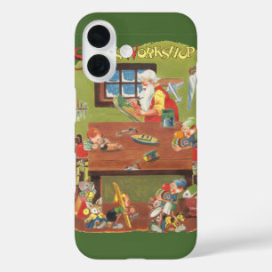 Kerstman met elfen in de werkplaats iPhone 16 hoesje