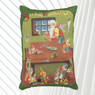 Kerstman met elfen in de werkplaats in vintage sti accent kussen