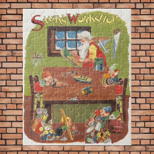 Kerstman met elfen in de werkplaats legpuzzel
