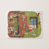 Kerstman met elfen in de werkplaats legpuzzel (Horizontaal)