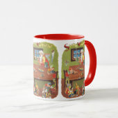 Kerstman met elfen in de werkplaats mok (Voorkant rechts)