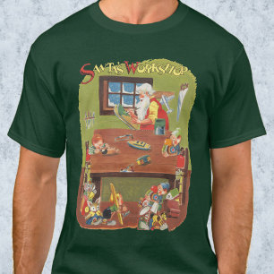Kerstman met elfen in de werkplaats voor een ouder t-shirt