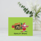 Kerstman met elven voor huur feestdagenkaart (Staand voorkant)