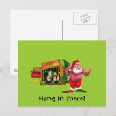 Kerstman met elven voor huur feestdagenkaart (Voorkant / Achterkant)