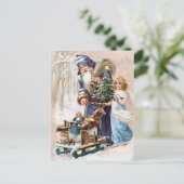 Kerstman met engel feestdagenkaart (Staand voorkant)