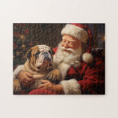Kerstman met Engelse Bulldog Legpuzzel (Horizontaal)