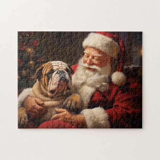 Kerstman met Engelse Bulldog Legpuzzel (Horizontaal)