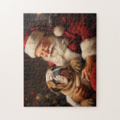Kerstman met Engelse Bulldog Legpuzzel (Verticaal)