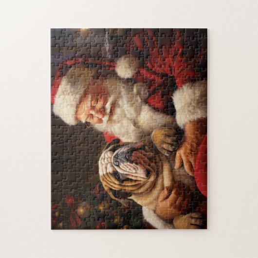 Kerstman met Engelse Bulldog Legpuzzel (Verticaal)