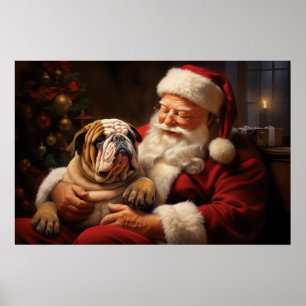 Kerstman met Engelse Bulldog Poster
