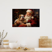 Kerstman met Engelse Bulldog Poster (Keuken)
