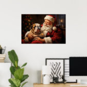 Kerstman met Engelse Bulldog Poster (Thuiskantoor)