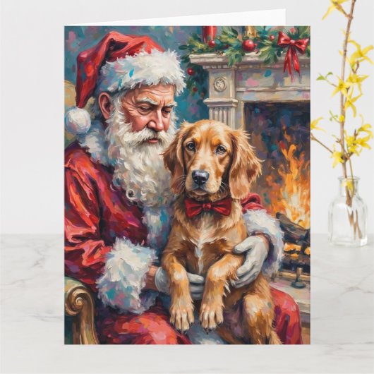 Kerstman met Engelse Setter Kerstkunst Kaart (Gele Bloem)