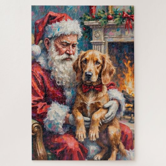 Kerstman met Engelse Setter Kerstkunst Legpuzzel (Verticaal)