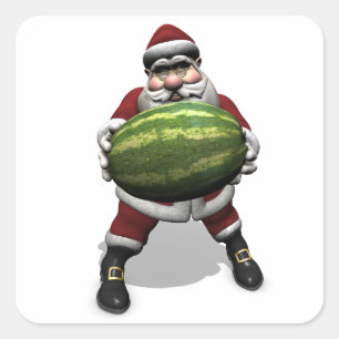 Kerstman Met Enorme Watermeloen Vierkante Sticker