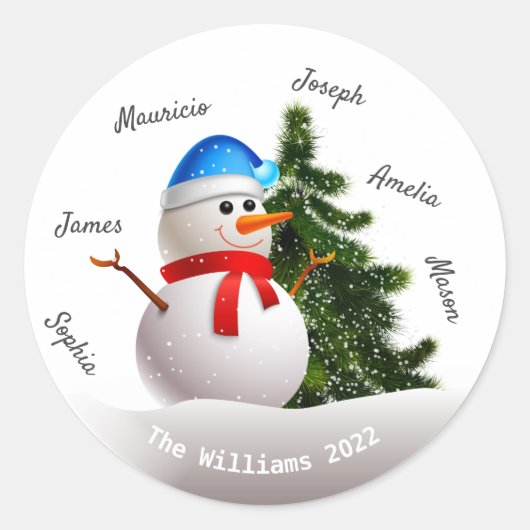 kerstman met familienamen ronselaarster ronde sticker (Voorkant)