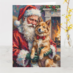 Kerstman met Finse Lapphund Kerst Kunst Kaart