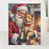 Kerstman met Finse Lapphund Kerst Kunst Kaart (Voorkant)