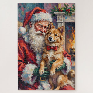 Kerstman met Finse Lapphund Kerst Kunst Legpuzzel