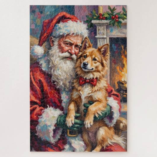Kerstman met Finse Lapphund Kerst Kunst Legpuzzel (Verticaal)