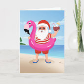 Kerstman met flamingo opblaasbare ring kaart (Voorkant)
