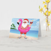 Kerstman met flamingo opblaasbare ring kaart (Gele Bloem)