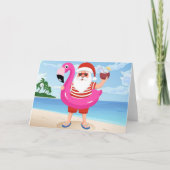 Kerstman met flamingo opblaasbare ring kaart (Voorkant)