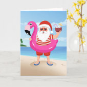 Kerstman met flamingo opblaasring kaart (Gele Bloem)