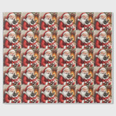 Kerstman met Franse Bulldog Kerst Kunst Cadeaupapier (Vlak)