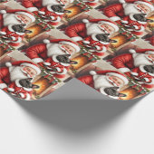 Kerstman met Franse Bulldog Kerst Kunst Cadeaupapier (Hoek)