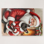 Kerstman met Franse Bulldog Kerst Kunst Legpuzzel (Horizontaal)