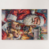 Kerstman met Franse Bulldog Kerst Kunst Legpuzzel (Horizontaal)
