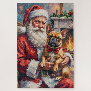 Kerstman met Franse Bulldog Kerst Kunst Legpuzzel