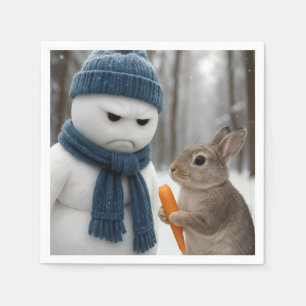 Kerstman met fronsende sneeuwpop en een konijn servet