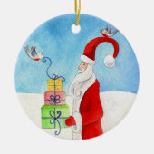 Kerstman met geschenken en ornament voor vogels (Voorkant)