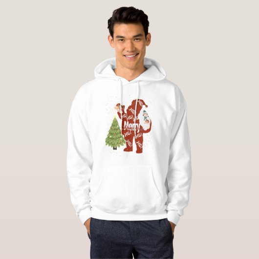 Kerstman met geschenken witte hoodie (Voorkant volledig)