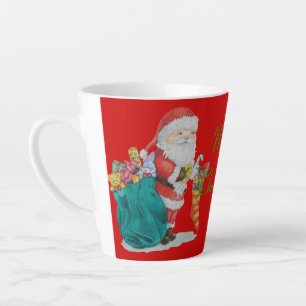kerstman met gestreept geschenken latte mok