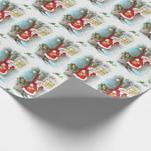 Kerstman met gevlekte kerstman cadeaupapier (Hoek)