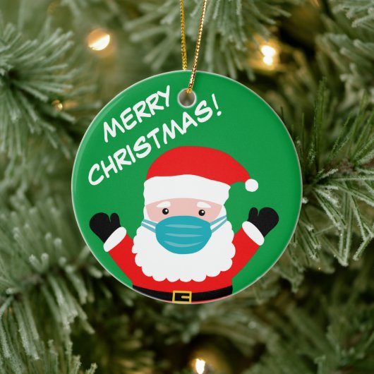 Kerstman met gezichtsmasker cartoon op maat keramisch ornament (Boom)
