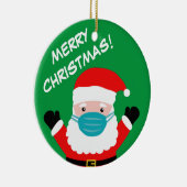 Kerstman met gezichtsmasker cartoon op maat keramisch ornament (Rechts)