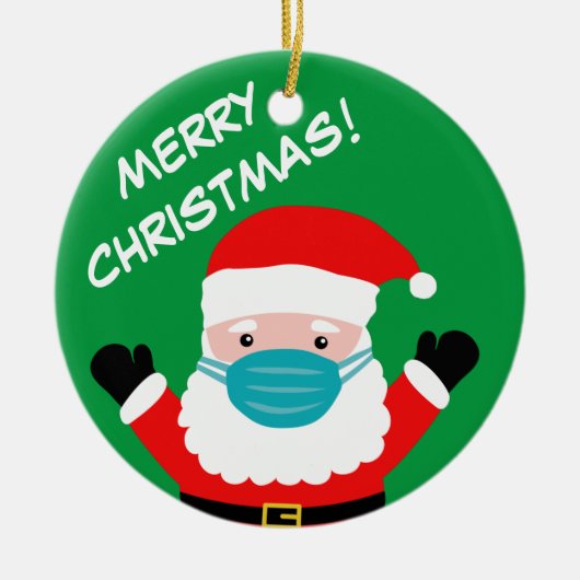 Kerstman met gezichtsmasker cartoon op maat keramisch ornament (Voorkant)