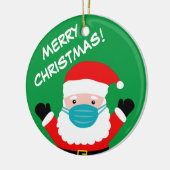 Kerstman met gezichtsmasker cartoon op maat keramisch ornament (Links)
