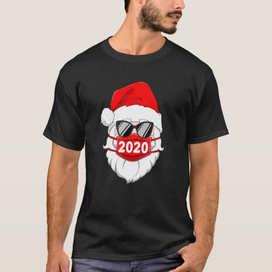 Kerstman met gezichtsmasker Kerstmis 2020 familie- T-shirt (Voorkant)