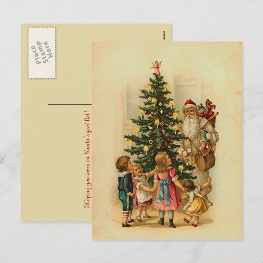 Kerstman met giften - vintage Kerstmiswenskaart Feestdagenkaart (Voorkant / Achterkant)