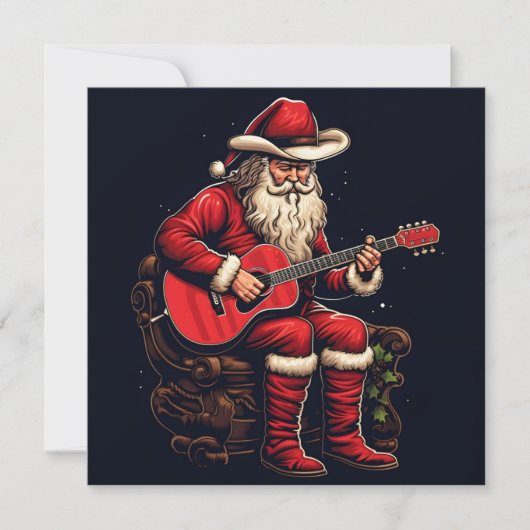 kerstman met gitaar feestdagenkaart (Voorkant)